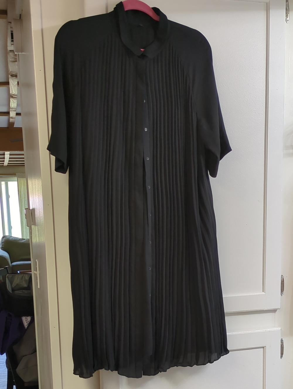 Women's Black Pleated Button-Up Dress